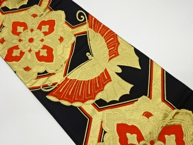 華紋・蝶に亀甲模様織出し袋帯